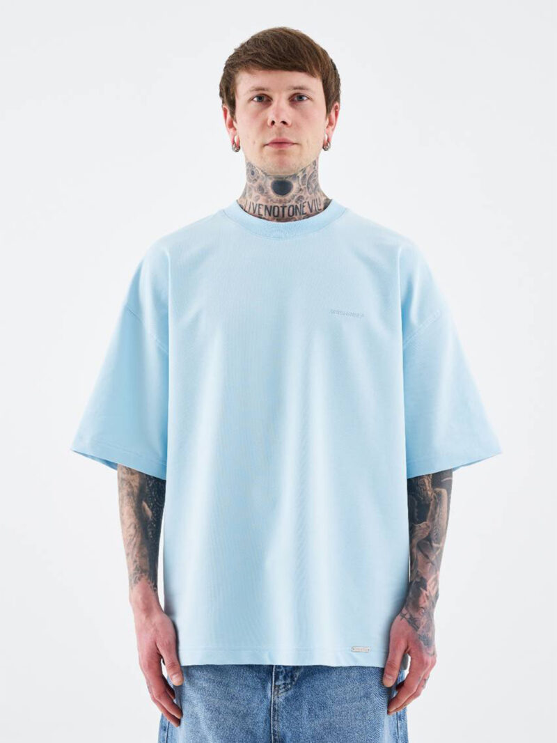 تیشرت بیسیک ماچینیست Oversized رنگ Light blue - Image 2