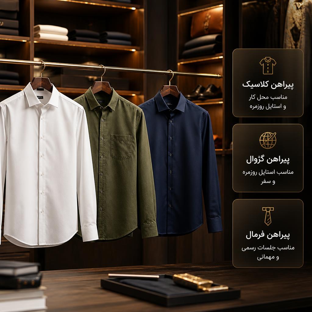 مقایسه انواع پیراهن مردانه کلاسیک، کژوال و فرمال برای انتخاب بهترین پیراهن مناسب هدیه