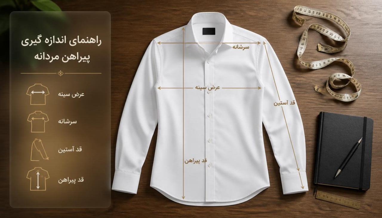 آموزش اندازه گیری عرض سینه، سرشانه، قد و آستین پیراهن مردانه برای انتخاب سایز مناسب